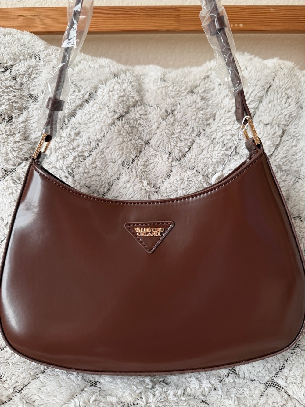 Valentino Garavani Chocolate Brown Patent Leather Shoulder Bag